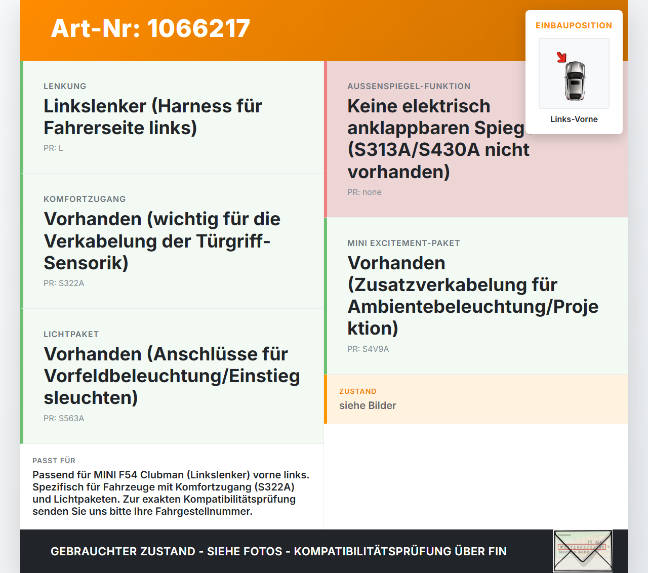MINI F54  Clubman 15-19 Break Kabelbaum Tür und Fensterheber Links Vorne MINI F54  Clubman 15-19 19.05.2017... Vorschau 3
