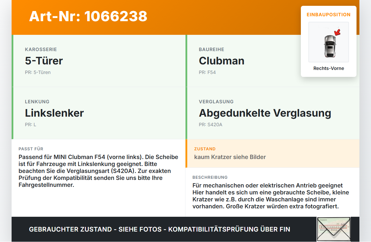 MINI F54  Clubman 15-19 Break Seitenscheibe RVK Türscheibe Rechts Vorne MINI F54  Clubman 15-19 19.05.2017... Vorschau 3