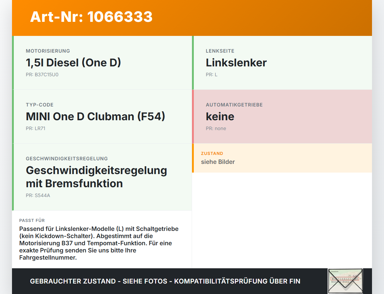MINI F54  Clubman 15-19 1,5 85KW Gaspedal Gaswertgeber Fahrpedal Gebermodul MINI F54  Clubman 15-19 19.05.2017... Vorschau 3