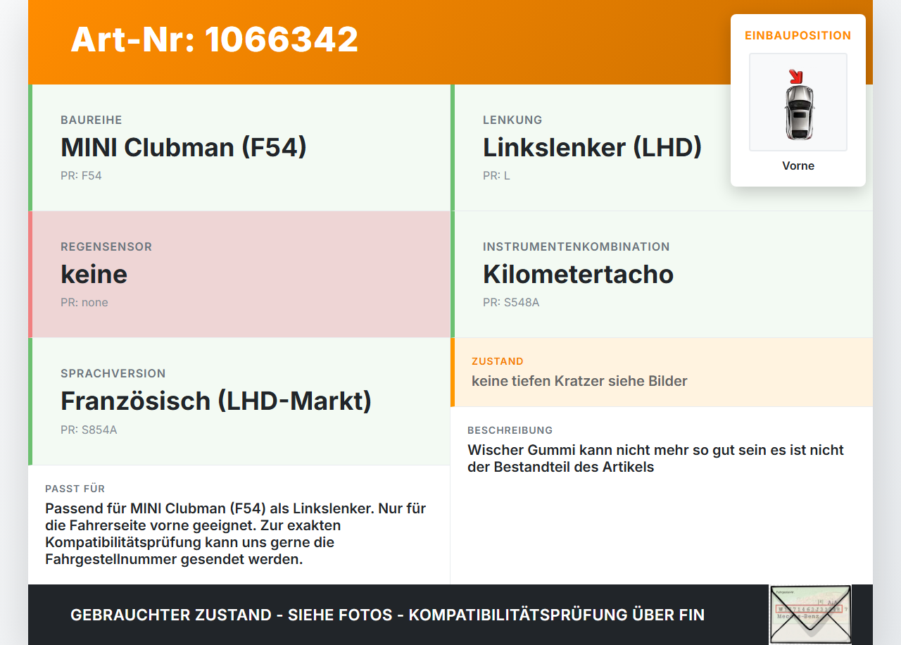 MINI F54  Clubman 15-19 2x Scheibenwischer Wischarm Vorne MINI F54  Clubman 15-19 19.05.2017 61617354292 342121274... Vorschau 3