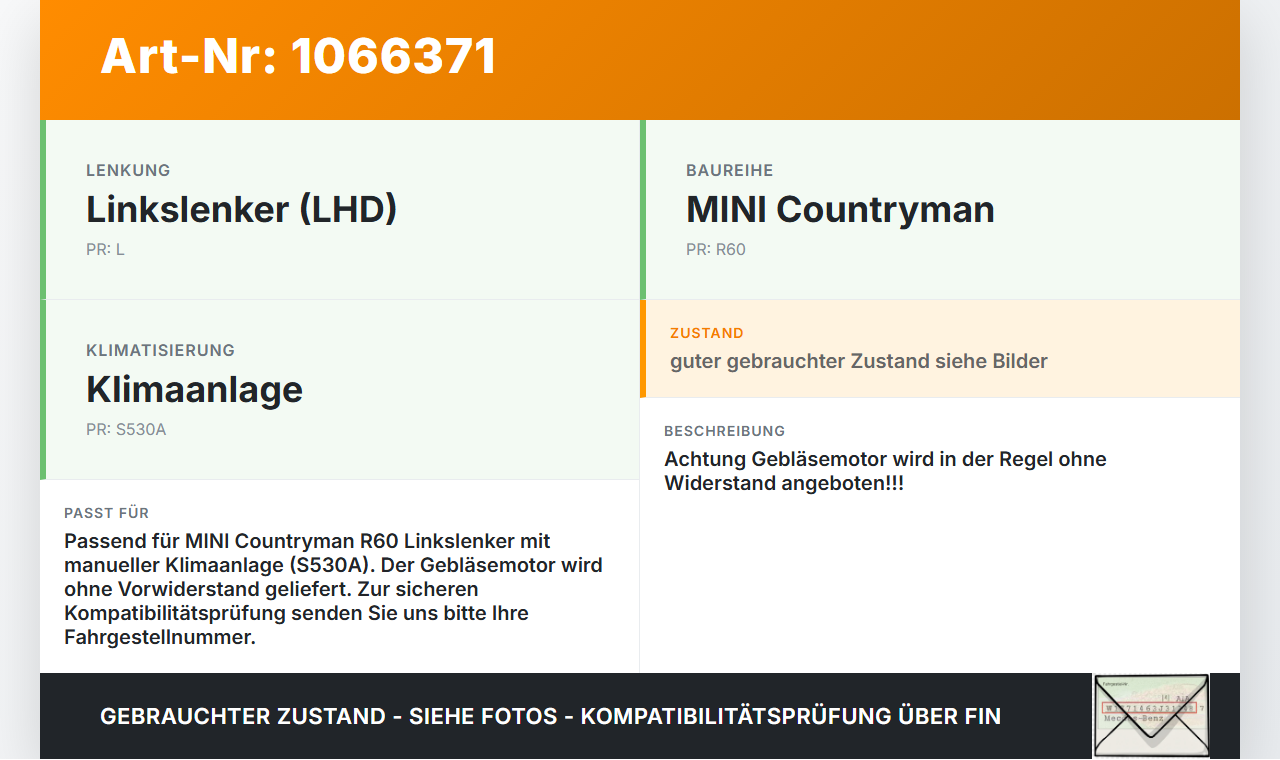 MINI Countryman R60 10-14 Gebläsemotor Lüftermotor Heizungsgebläse MINI Countryman R60 10-14 08.12.2011 64119266899... Vorschau 3