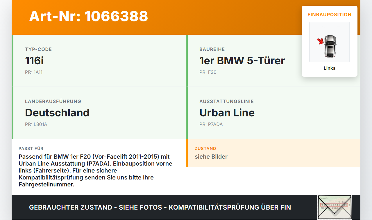 BMW 1er 116i F20 11-15 Frontgrill Kühlergrill Grill Links BMW 1er 116i F20 11-15 20.10.2011 7262119 51137262119... Vorschau 3