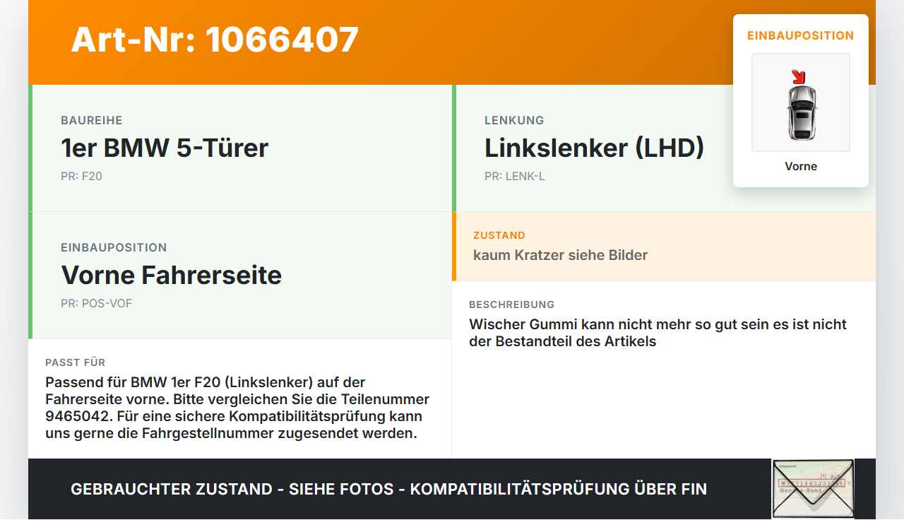 BMW 1er 116i F20 11-15 2x Scheibenwischer Wischarm Vorne BMW 1er 116i F20 11-15 20.10.2011 9465042 61619465042 gebraucht Vorschau 3