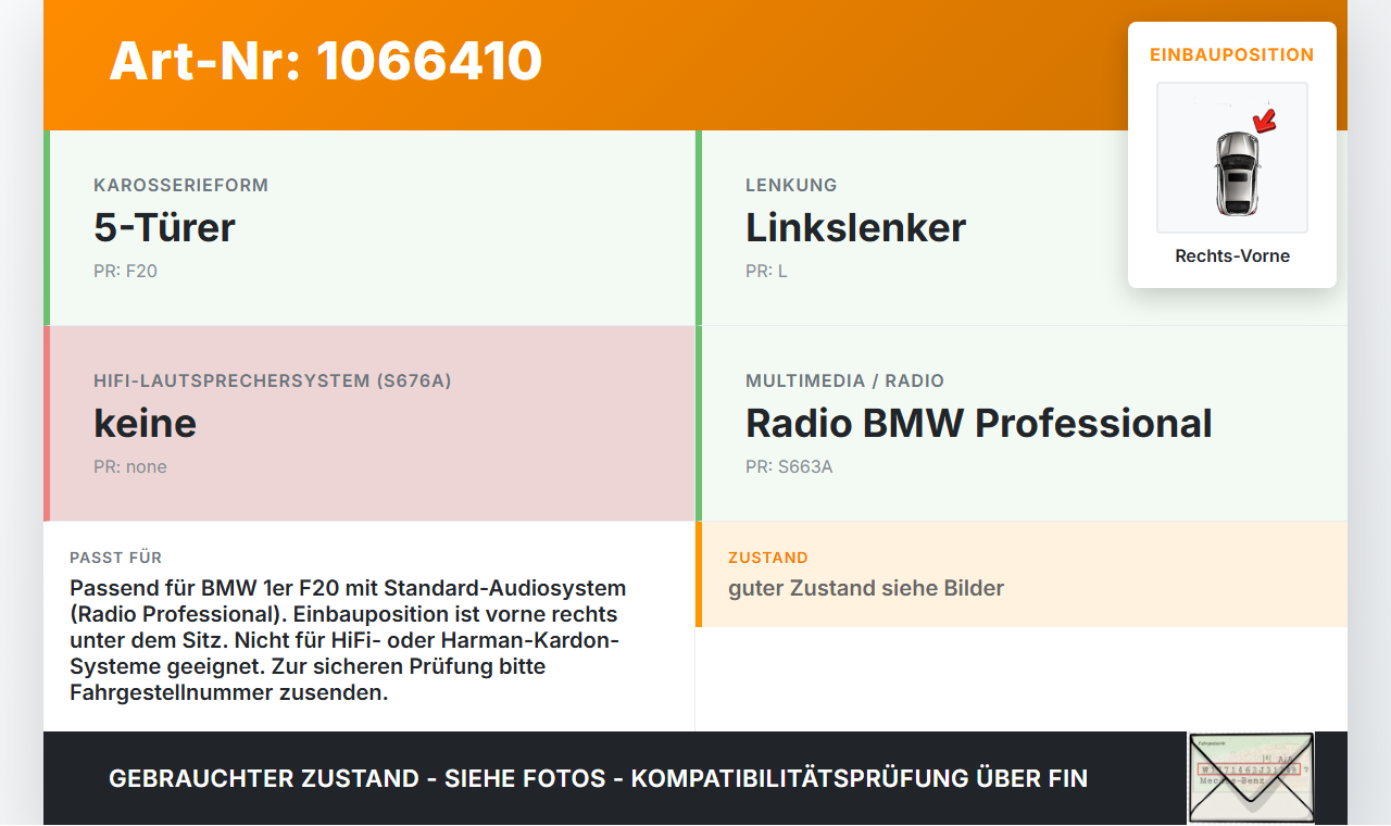 BMW 1er 116i F20 11-15 Lautsprecher Subwoofer Bassbox Vorne Rechts BMW 1er 116i F20 11-15 20.10.2011 65139210148... Vorschau 3