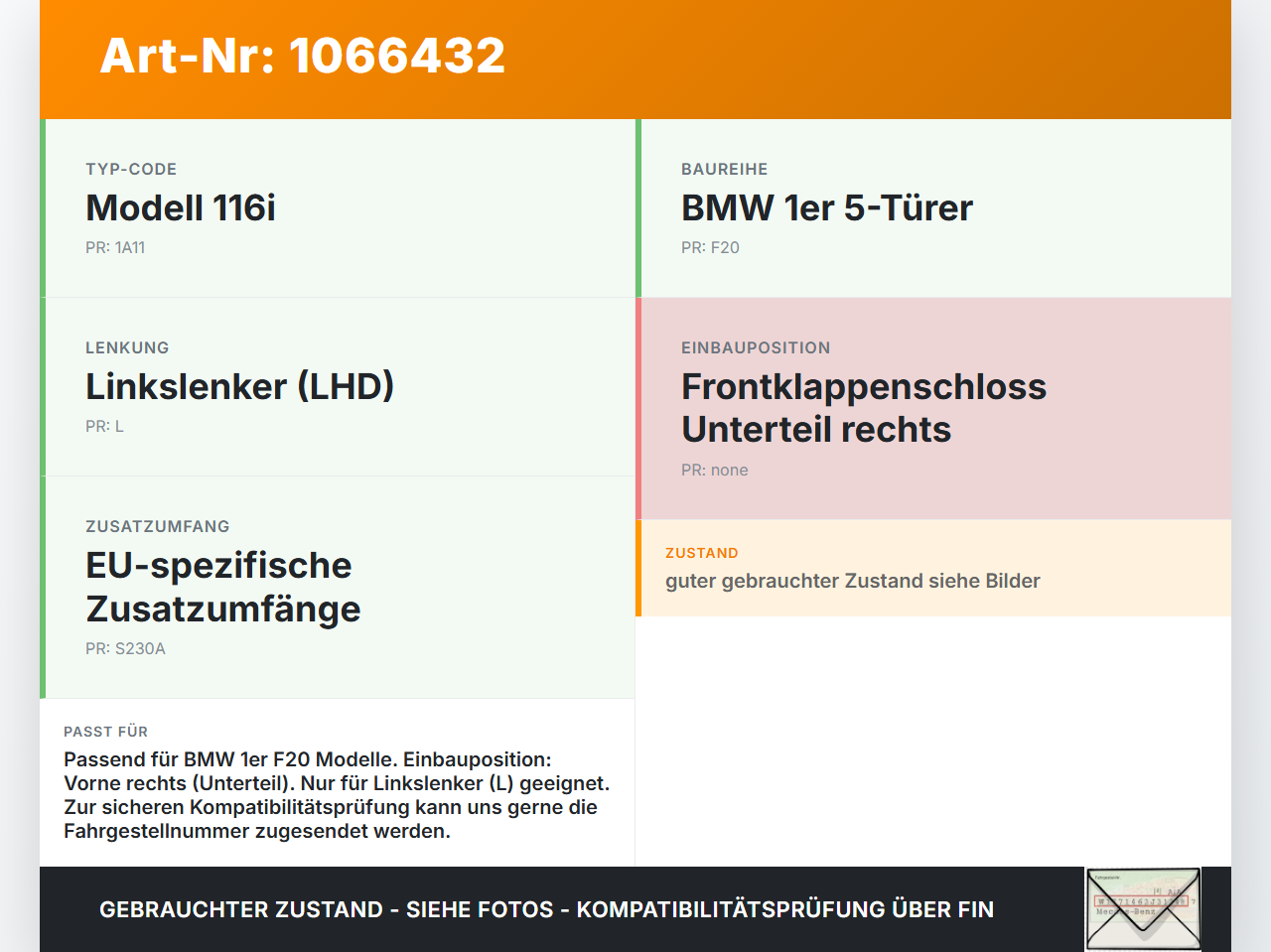 BMW 1er 116i F20 11-15 Haubenschloss Motorhaubenschloss Schloss BMW 1er 116i F20 11-15 20.10.2011 7242549... Vorschau 3