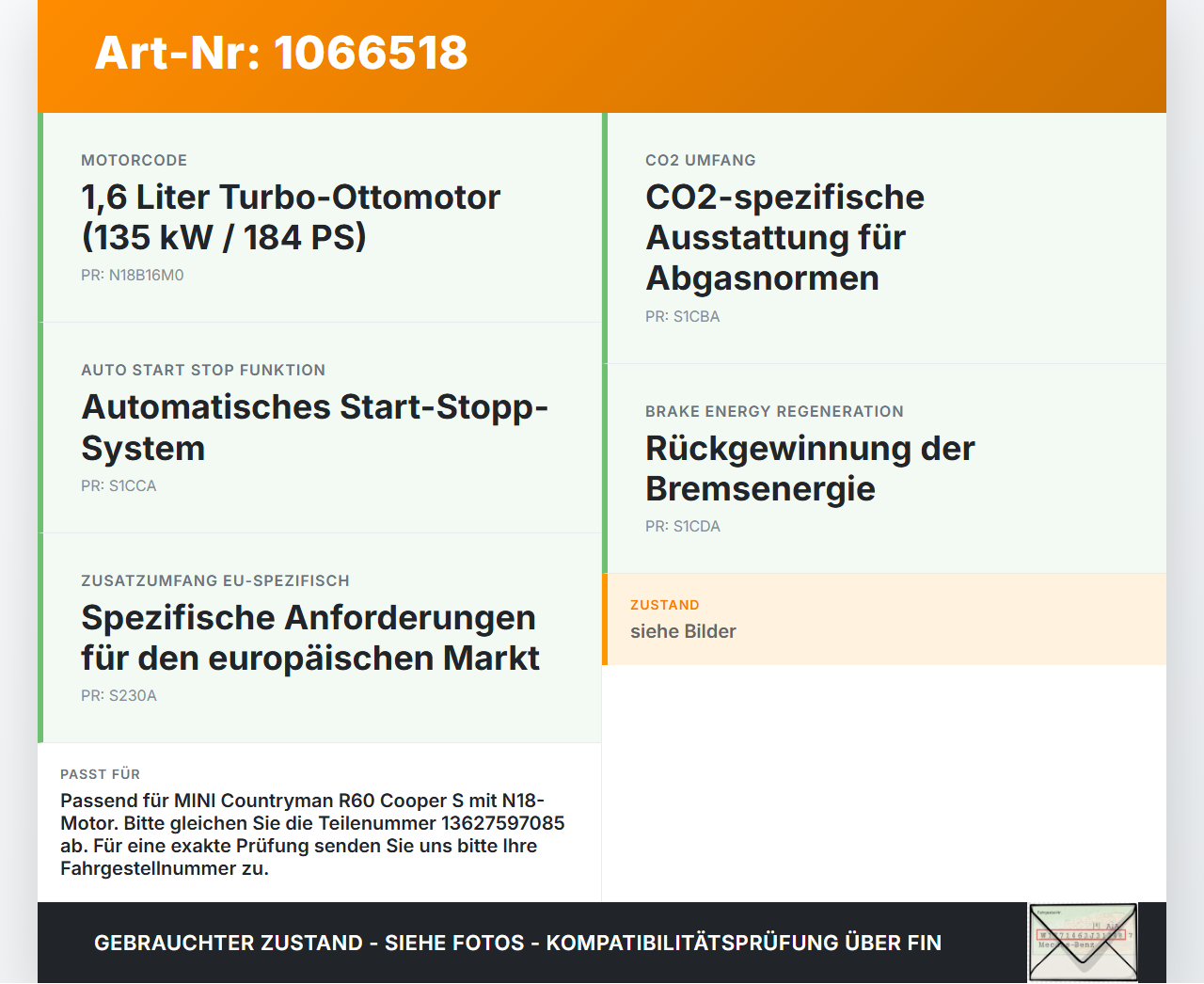 MINI Countryman R60 10-14 1,6 135KW Luftmassenmesser MINI Countryman R60 10-14 08.12.2011 13627597085 0280218241... Vorschau 3