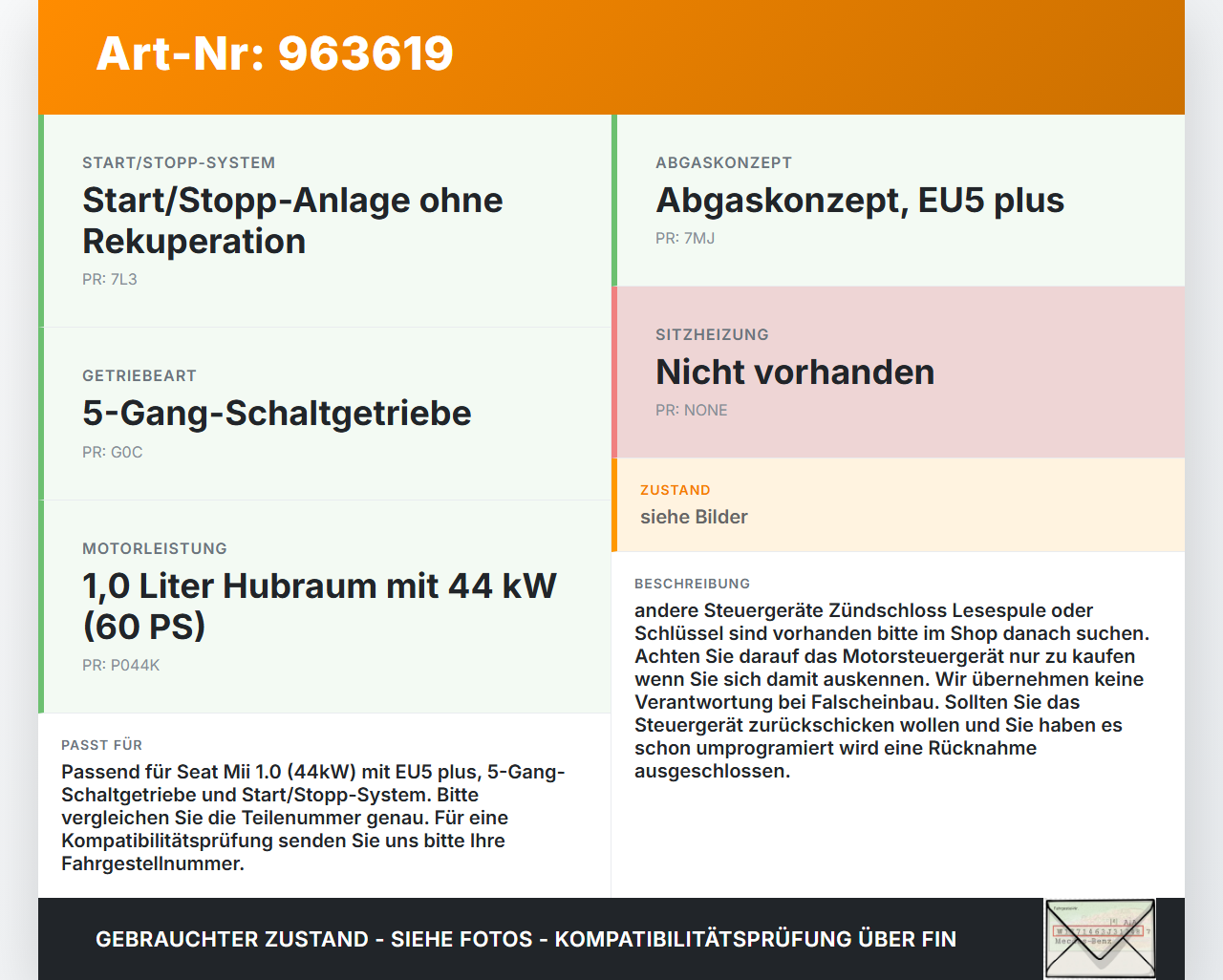 Seat Mii KF1 11-16 1,0 44KW Steuergerät ECU für Motor Motorsteuergerät Seat Mii KF1 11-16 21.10.2014 04C906020AK... Vorschau 3