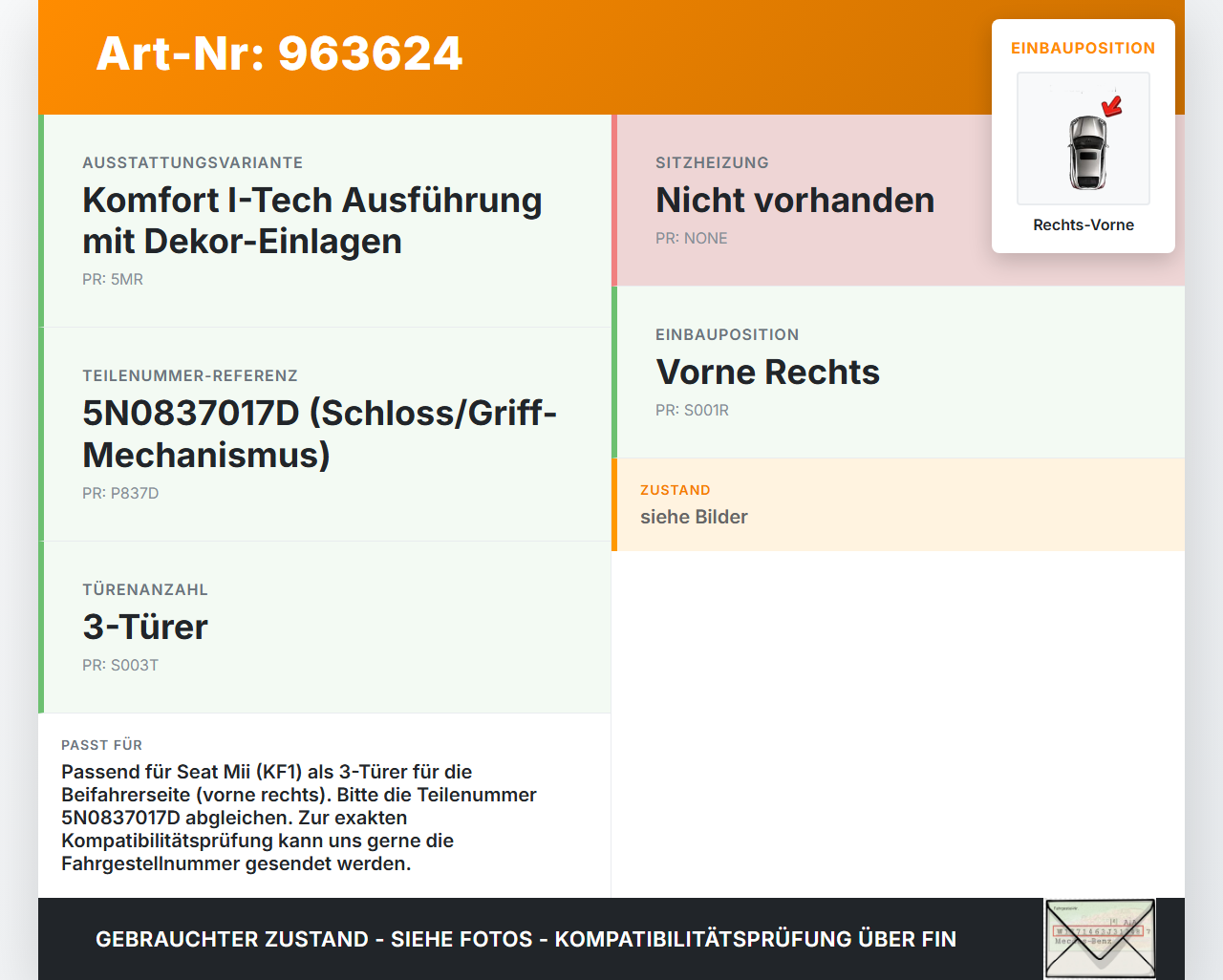 Seat Mii KF1 11-16 3T Handgriff Haltegriff Rechts Vorne Seat Mii KF1 11-16 21.10.2014 5N0837017E 5N0837017D gebraucht Vorschau 3