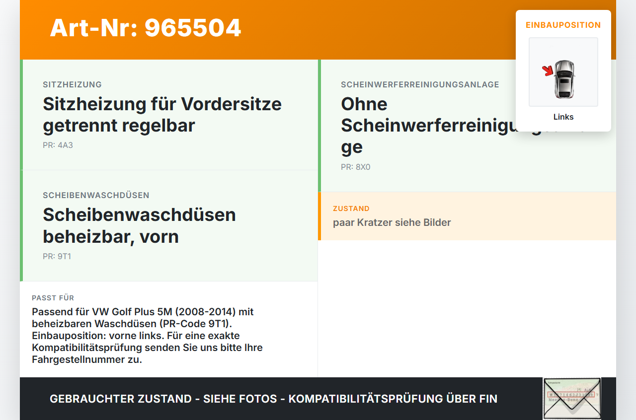 VW Golf Plus 5M 08-14 Waschdüse für Windschutzscheibe WS Links beheizt VW Golf Plus 5M 08-14 21.07.2009 5M0955986C... Vorschau 3