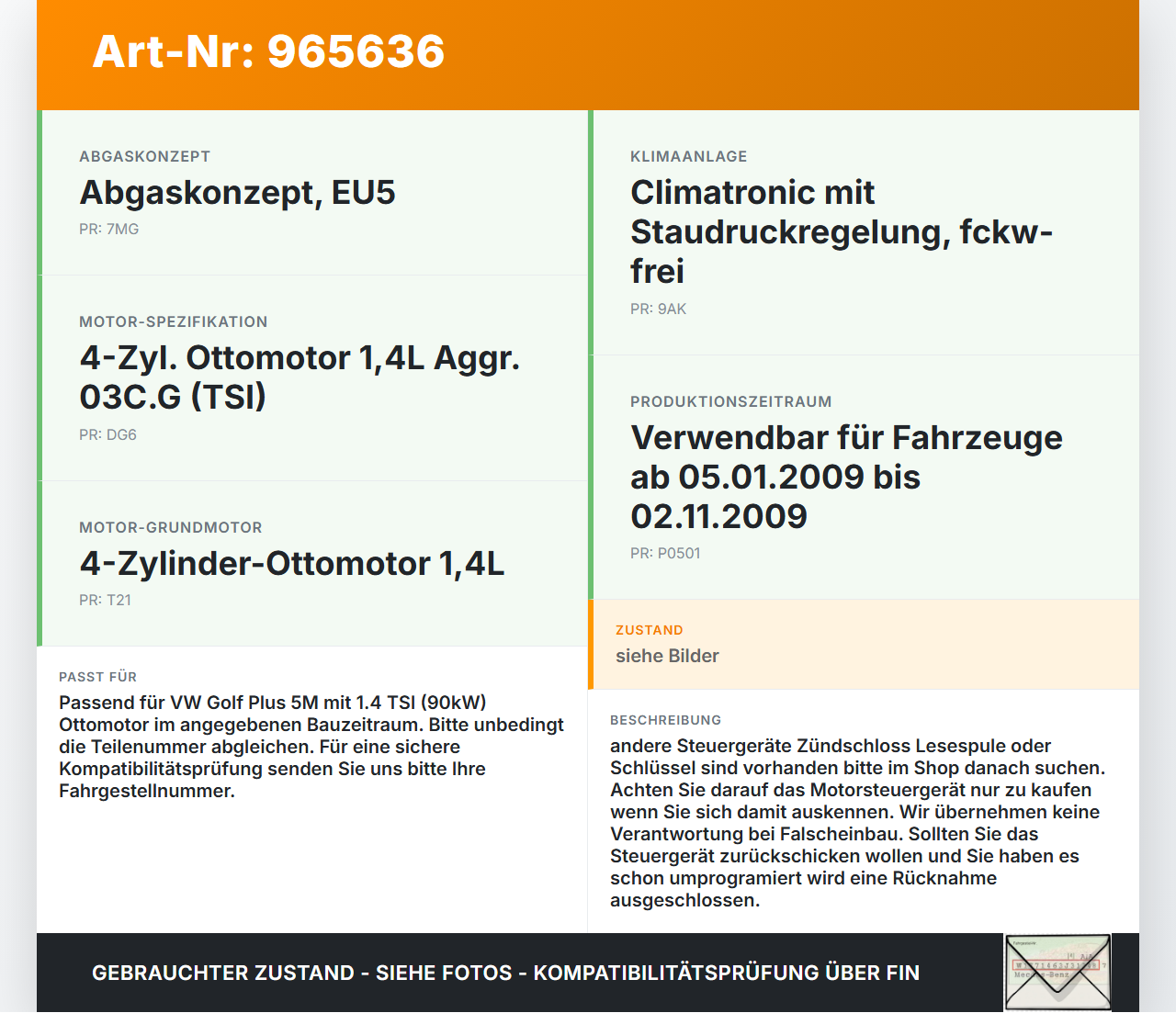 VW Golf Plus 5M 08-14 TSI 1,4 90KW Steuergerät ECU für Motor Motorsteuergerät VW Golf Plus 5M 08-14 21.07.2009... Vorschau 3