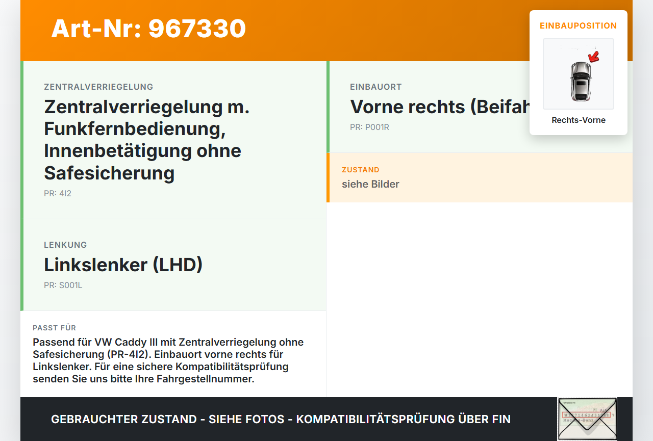 VW Caddy III 2K 10-15 Kombi Türschloss m. ZV Stellmotor Rechts Vorne VW Caddy III 2K 10-15 19.03.2014 3D1837016AE... Vorschau 3
