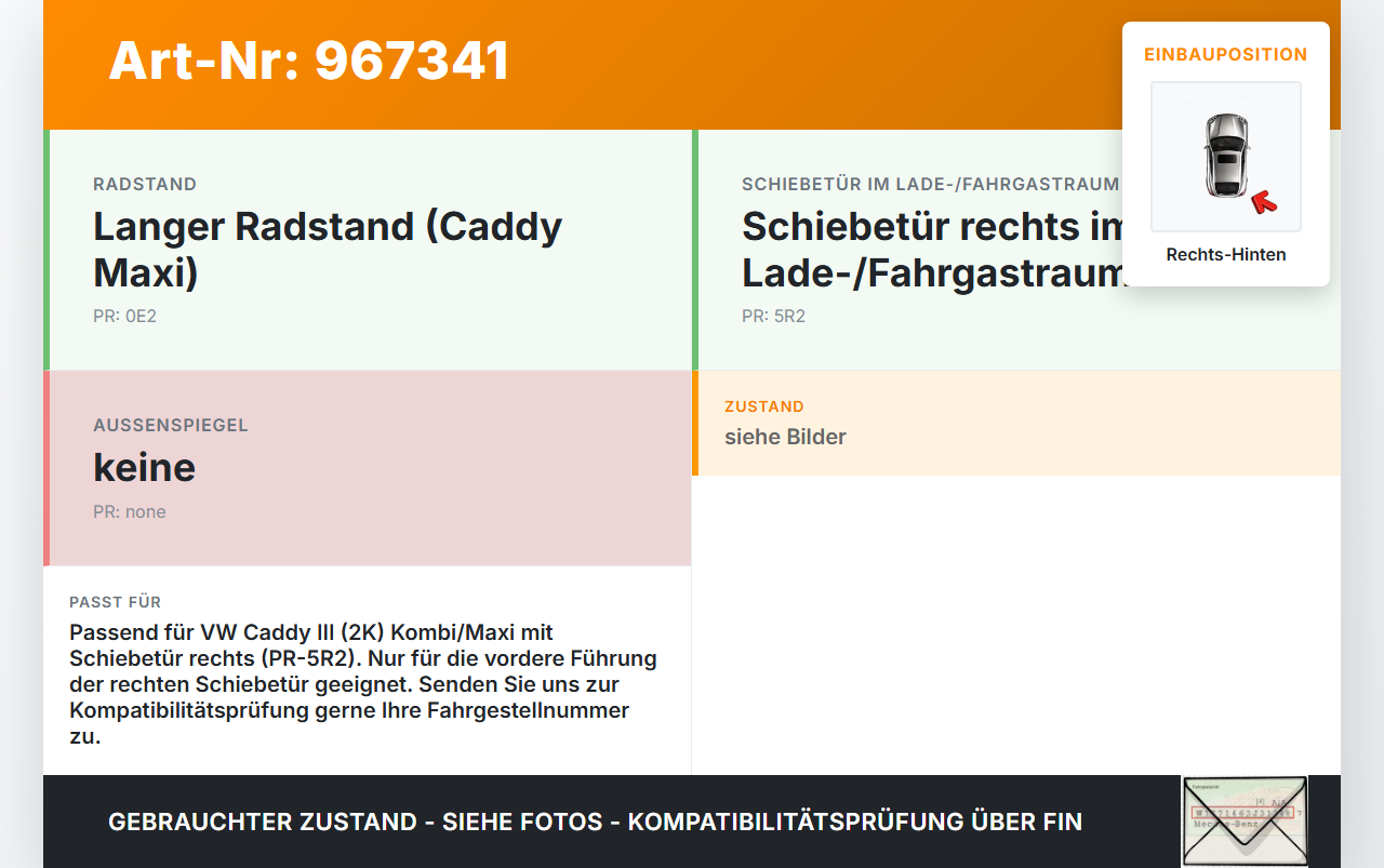 VW Caddy III 2K 10-15 Kombi Vordere Führungsrolle f. Schiebetür Rechts Hinten VW Caddy III 2K 10-15 19.03.2014... Vorschau 3