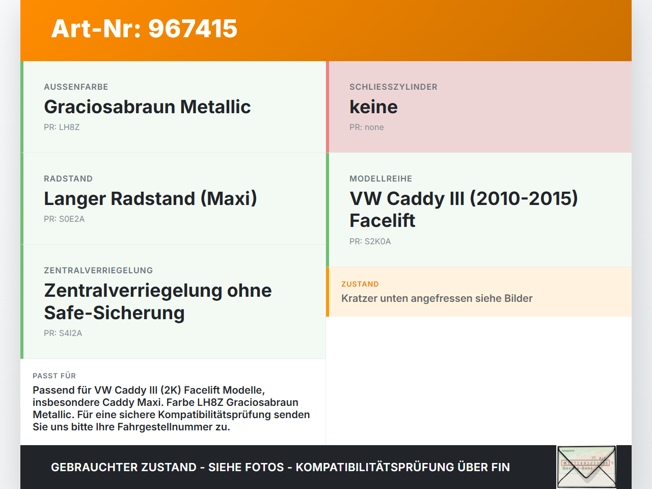 VW Caddy III 2K 10-15 Tankdeckel Tankklappe LH8Z VW Caddy III 2K 10-15 19.03.2014 2K0809905E gebraucht Vorschau 3