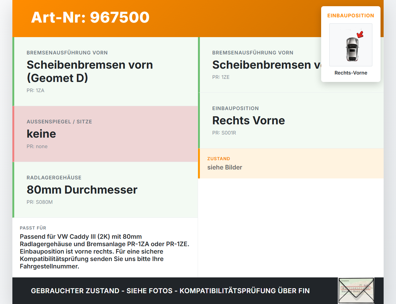 VW Caddy III 2K 10-15 TSI 1,2 77KW Achsschenkel Radnabe mit ABS Rechts Vorne 80MM VW Caddy III 2K 10-15 19.03.2014... Vorschau 3