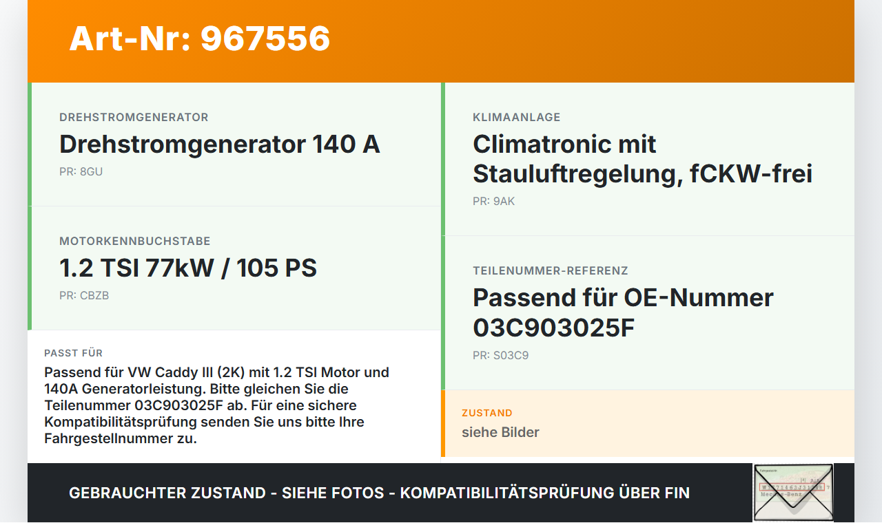 VW Caddy III 2K 10-15 TSI 1,2 77KW Lichtmaschine Generator 140A VW Caddy III 2K 10-15 19.03.2014 03C903025F... Vorschau 3