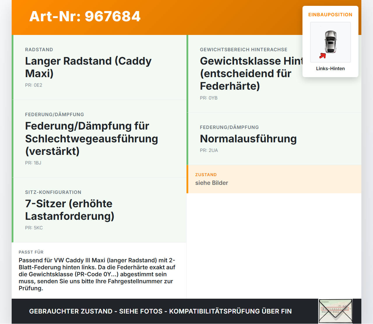 VW Caddy III 2K 10-15 Kombi zusatz Feder Blattfeder Links Hinten VW Caddy III 2K 10-15 19.03.2014 2K5511151AK gebraucht Vorschau 3