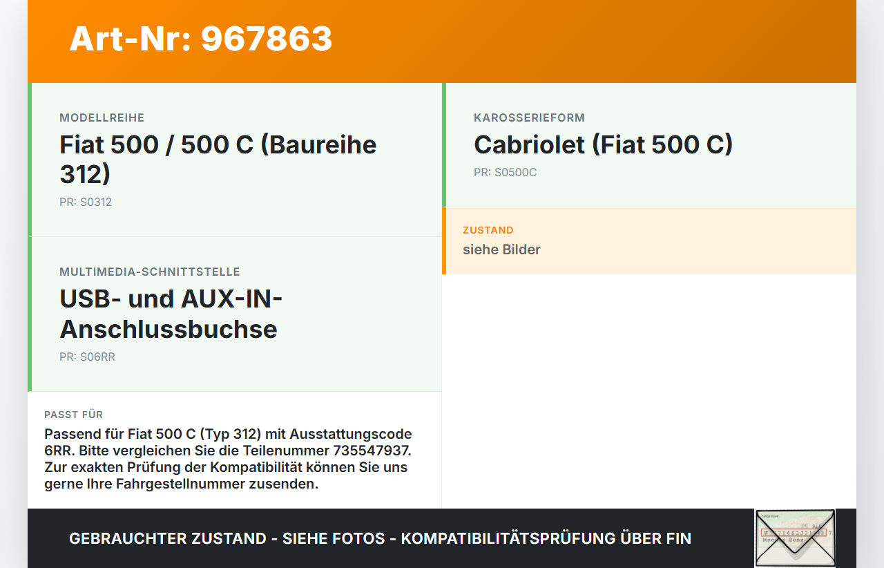 Fiat 500 C 312 Aux Buchse Anschluss Fiat 500 C 312 24.01.2013 735547937 gebraucht Vorschau 3