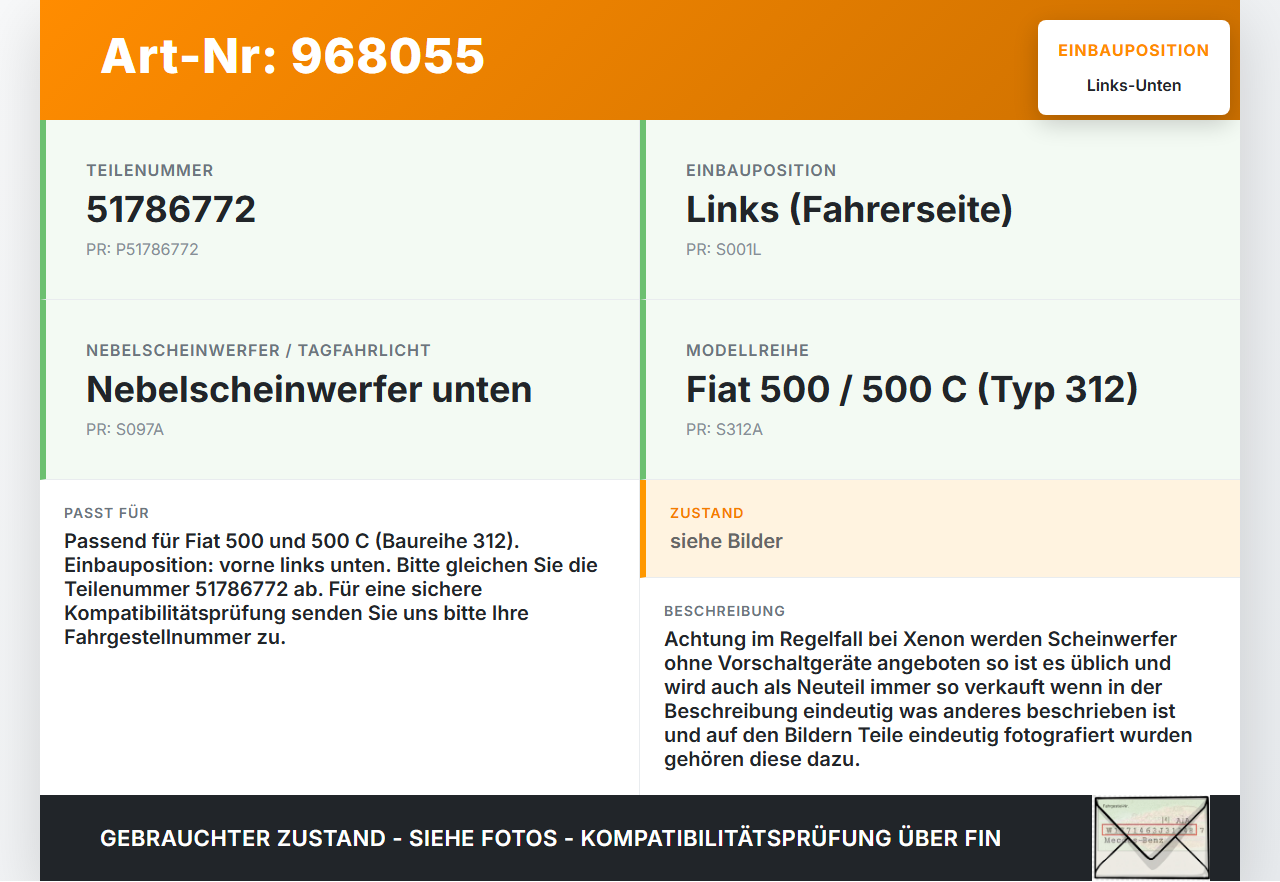 Fiat 500 C 312 Scheinwerfer Nebelscheinwerfer Links Unten Fiat 500 C 312 24.01.2013 51786772 gebraucht Vorschau 3