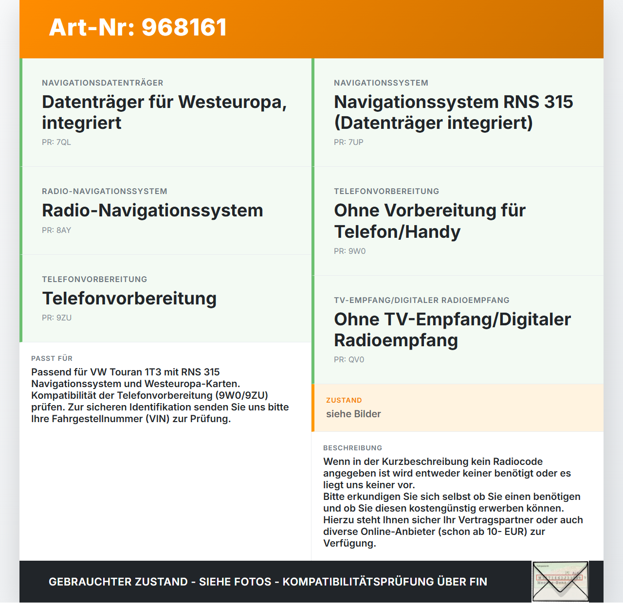 VW Touran 1T3 10-15 Autoradio CD-Radio RNS 315 EU Navi Navigation VW Touran 1T3 10-15 19.12.2012 3C8035279 gebraucht Vorschau 3