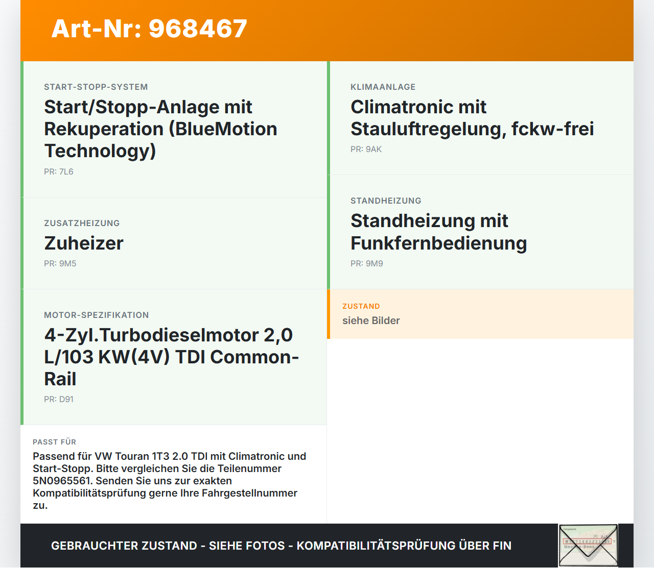 VW Touran 1T3 10-15 TDI 2,0 103KW Umwelzpumpe Heizung Pumpe VW Touran 1T3 10-15 19.12.2012 5N0965561 gebraucht Vorschau 3