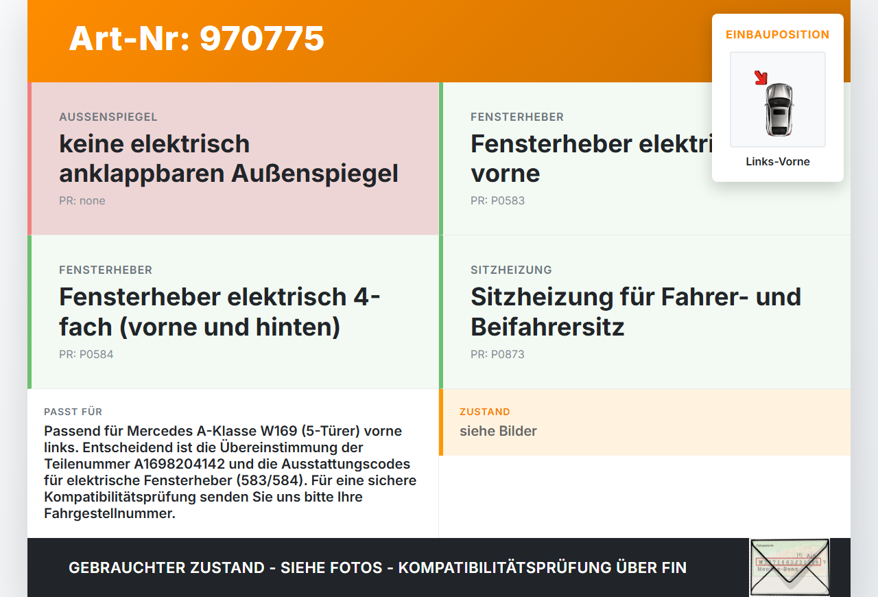 Mercedes A170 W169 04-08 5T Fensterhebermotor Links Vorne Mercedes A170 W169 04-08 24.10.2007 996138-102... Vorschau 3