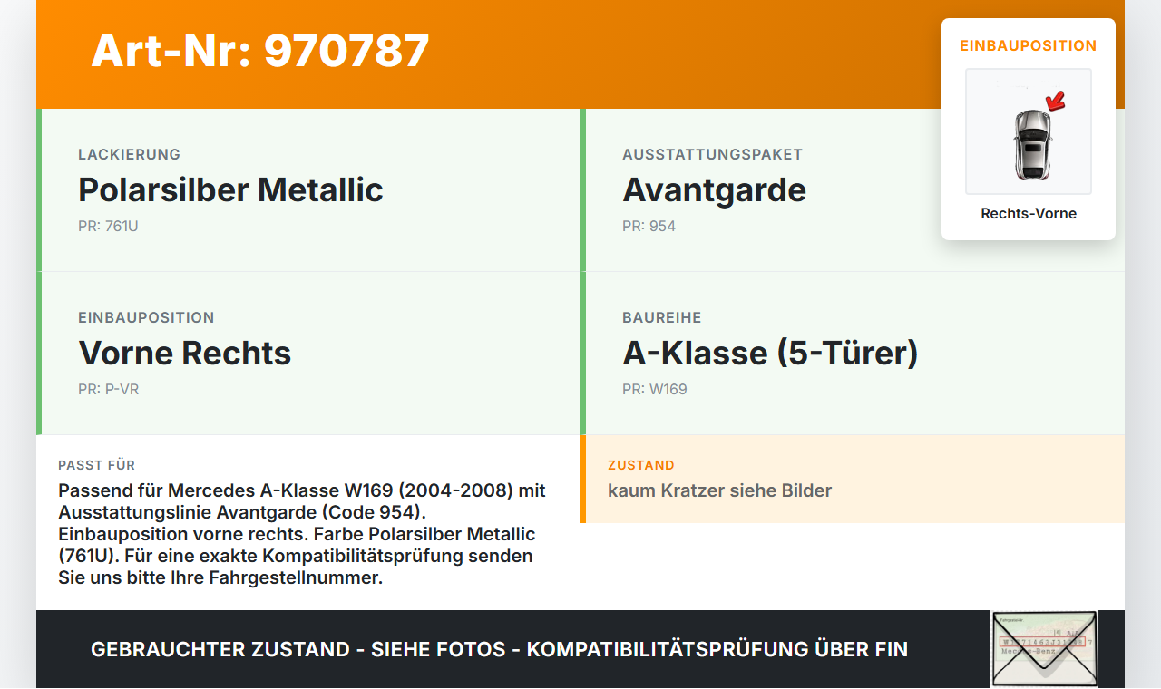 Mercedes A170 W169 04-08 5T Türgriff Griff aussen Rechts Vorne  761U Mercedes A170 W169 04-08 24.10.2007... Vorschau 3