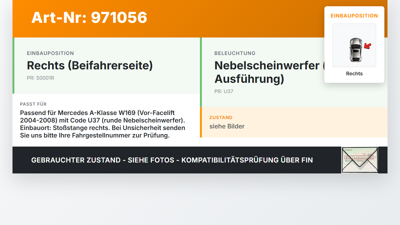 Mercedes A170 W169 04-08 Nebelscheinwerfer Stoßstange Rechts orig. Mercedes A170 W169 04-08 24.10.2007 A2518200856... Vorschau 3