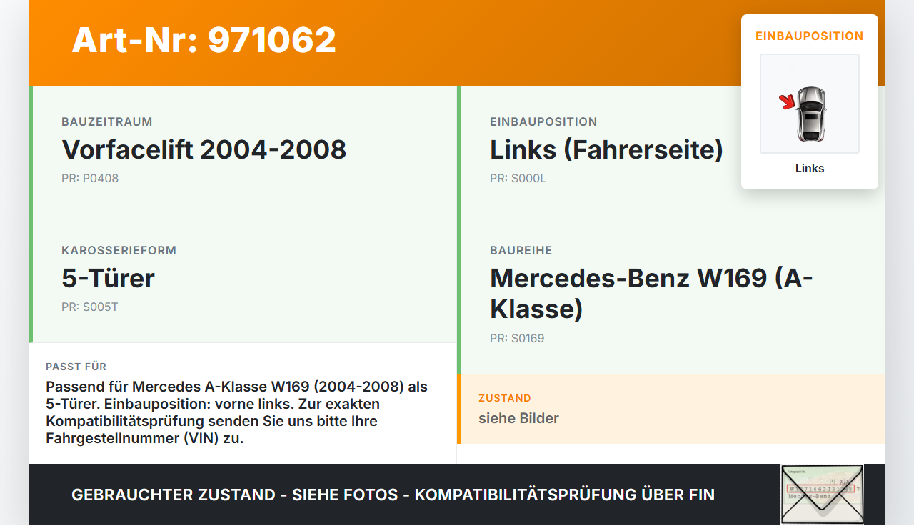 Mercedes A170 W169 04-08 5T Scharnier für Motorhaube Motorhaubenscharnier Links Mercedes A170 W169 04-08 24.10.2007... Vorschau 3