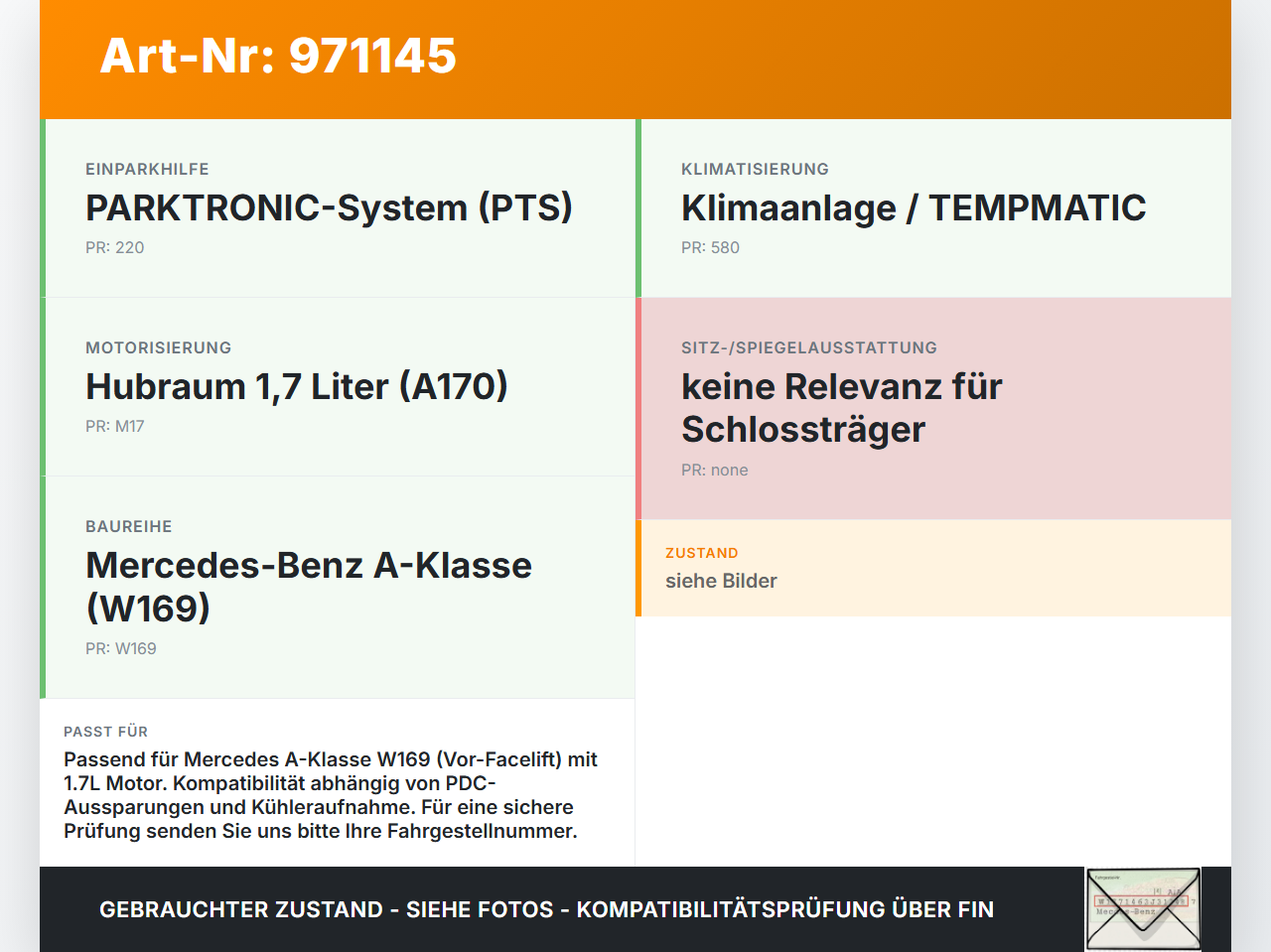 Mercedes A170 W169 04-08 1,7 85KW Schlossträger Frontmaske Träger Mercedes A170 W169 04-08 24.10.2007 A1696200434... Vorschau 3