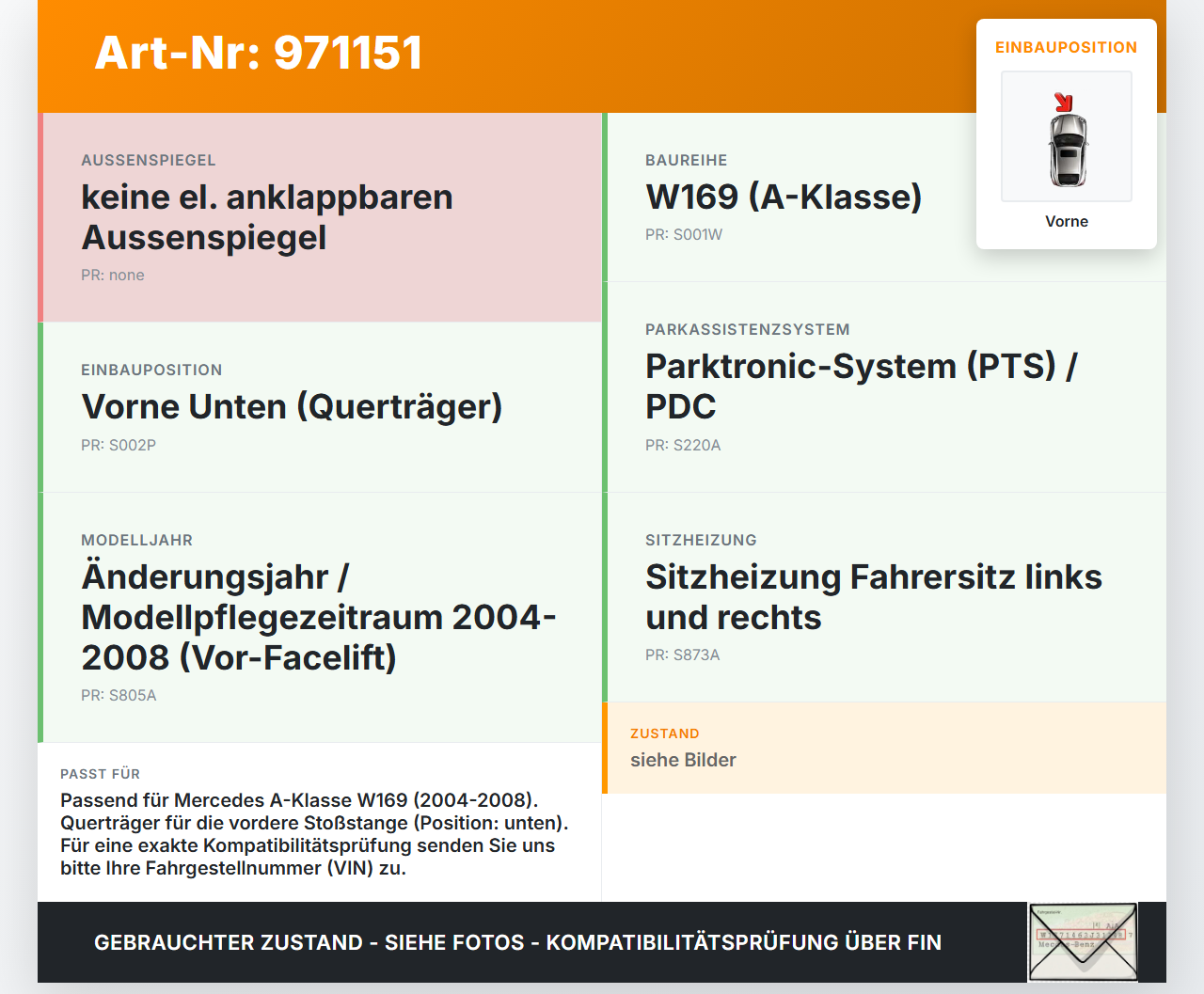 Mercedes A170 W169 04-08 Stoßstangenträger Stoßfängerträger Querträger Vorne Mercedes A170 W169 04-08 24.10.2007... Vorschau 3