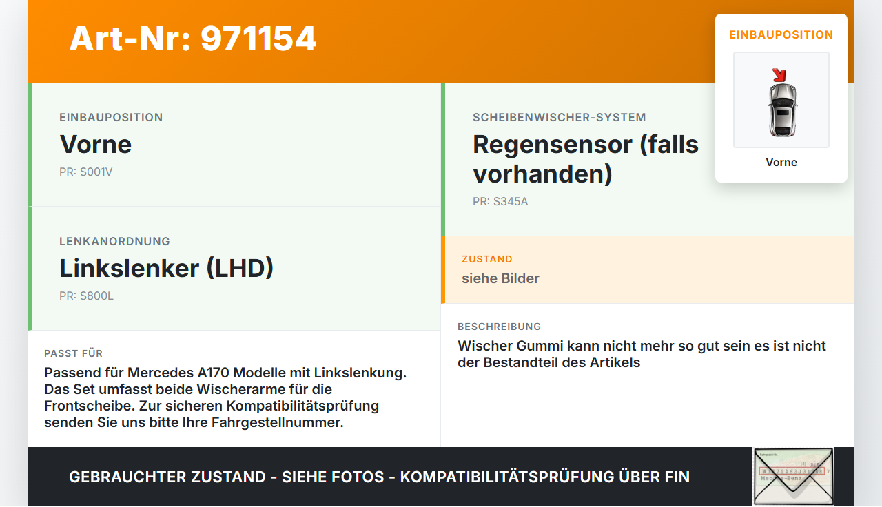Mercedes A170 W169 04-08 2x Scheibenwischer Wischarm Wischerarm Scheibenwischerarm Vorne Mercedes A170 W169 04-08... Vorschau 3