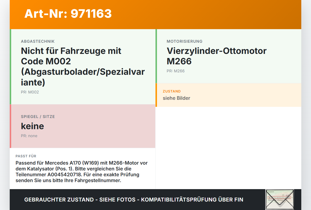 Mercedes A170 W169 04-08 1,7 85KW Lambdasonde Pos.1H Mercedes A170 W169 04-08 24.10.2007 A0045420718 gebraucht Vorschau 3
