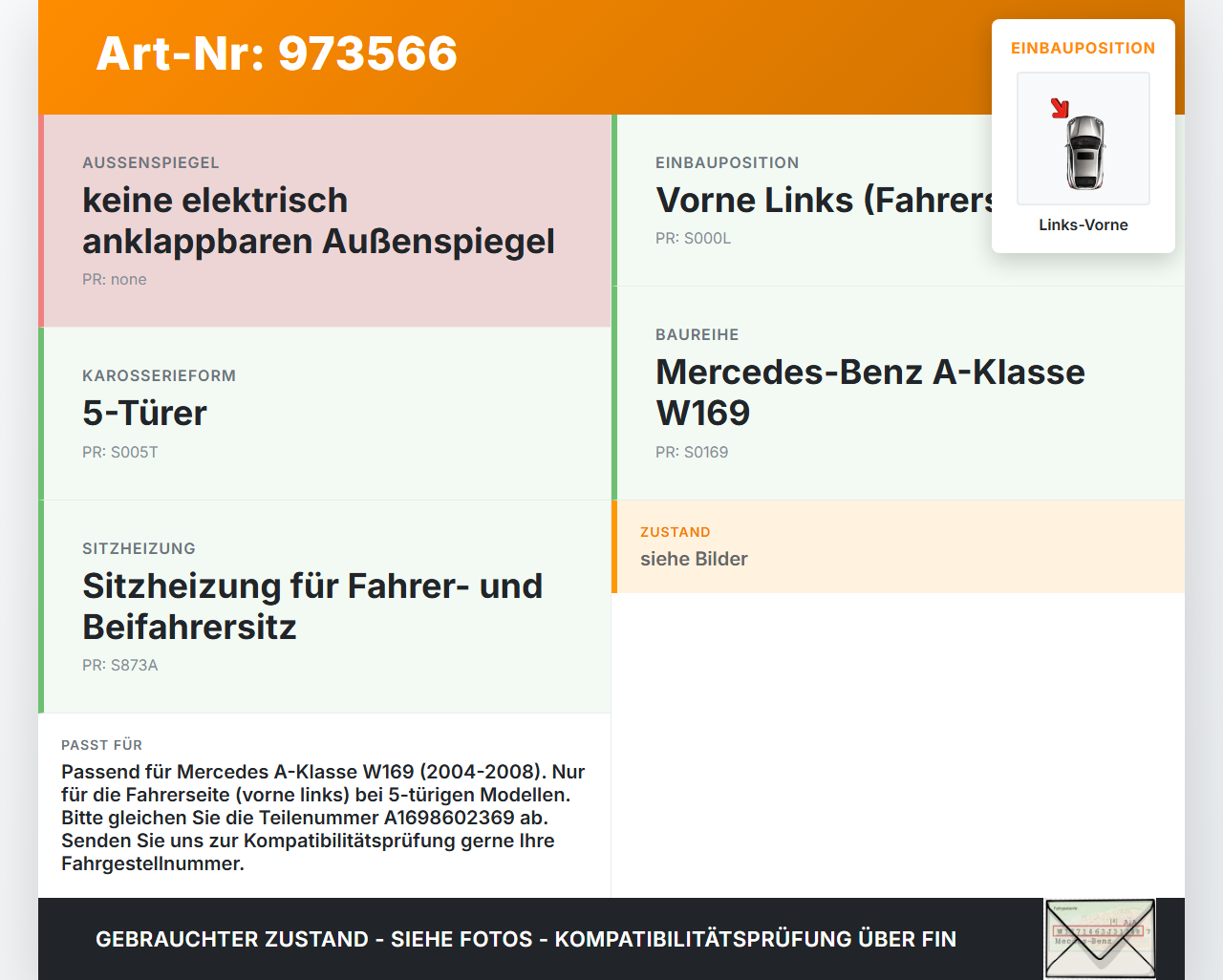 Mercedes A170 W169 04-08 5T Gurtstraffer Gurtschloss Fahrer Links Vorne Mercedes A170 W169 04-08 24.10.2007... Vorschau 3