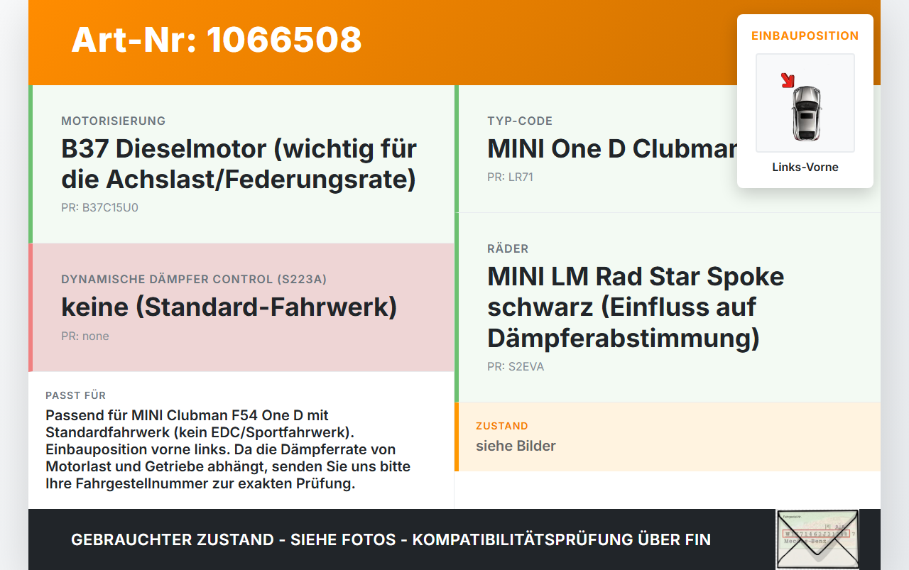 MINI F54  Clubman 15-19 Break Federbein Stossdämpfer Vorne Links MINI F54  Clubman 15-19 19.05.2017 31316862701... Vorschau 3