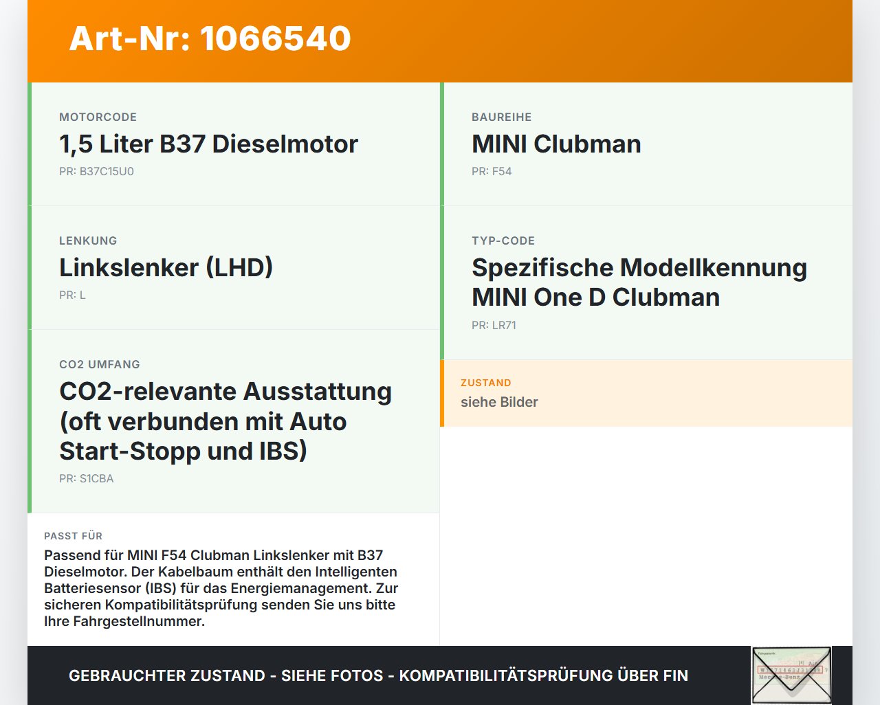 MINI F54  Clubman 15-19 Break Kabelbaum für Batterie IBS Batterieüberwachung MINI F54  Clubman 15-19 19.05.2017... Vorschau 3