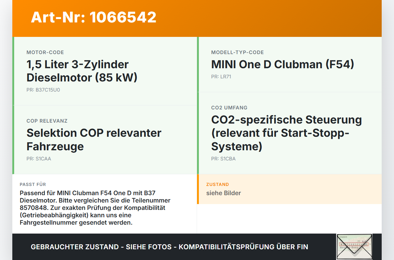 MINI F54  Clubman 15-19 1,5 85KW Anlasser Starter MINI F54  Clubman 15-19 19.05.2017 12418581690 8570848... Vorschau 3