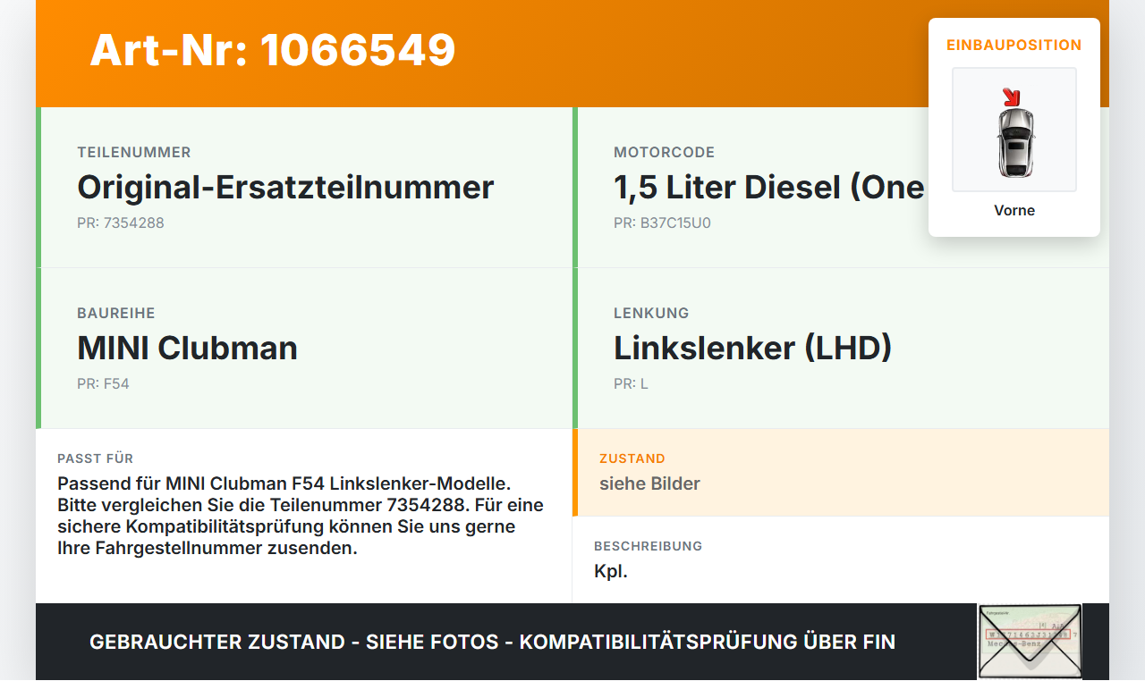 MINI F54  Clubman 15-19 Wischermotor mit Wischergestänge Vorne MINI F54  Clubman 15-19 19.05.2017 61615A36E79... Vorschau 3