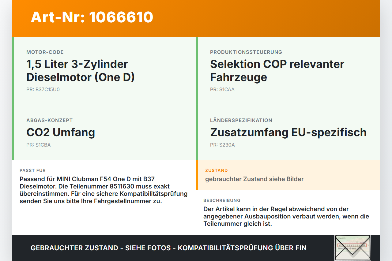 MINI F54  Clubman 15-19 1,5 85KW Injektor Einspritzdüse Zyl.3 MINI F54  Clubman 15-19 19.05.2017 13538511630... Vorschau 3