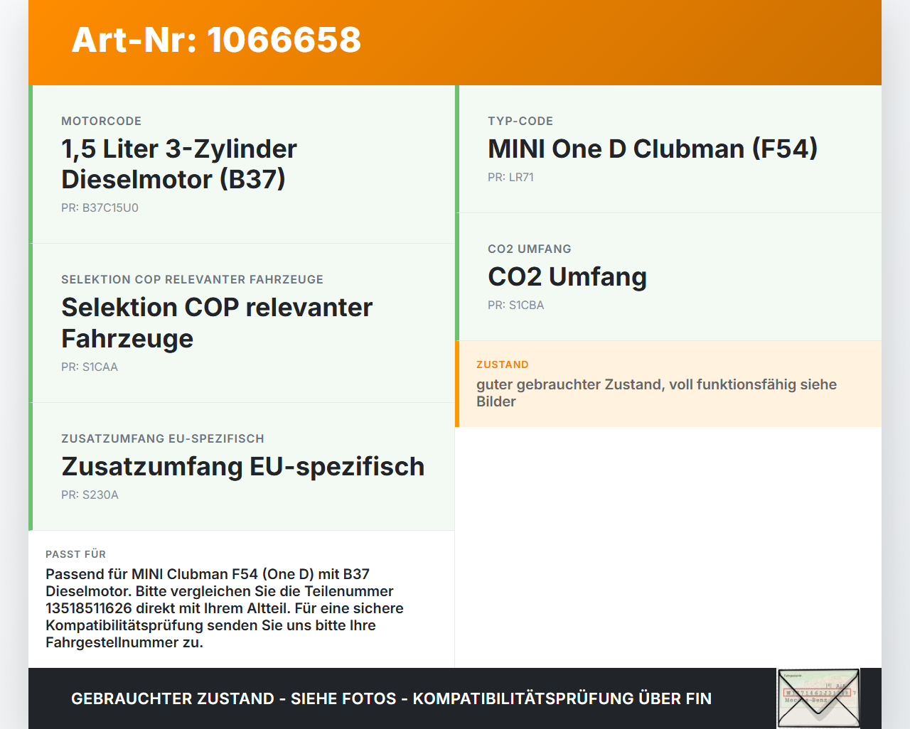 MINI F54  Clubman 15-19 1,5 85KW Einspritzpumpe Hochdruckpumpe MINI F54  Clubman 15-19 19.05.2017 13518511626... Vorschau 3