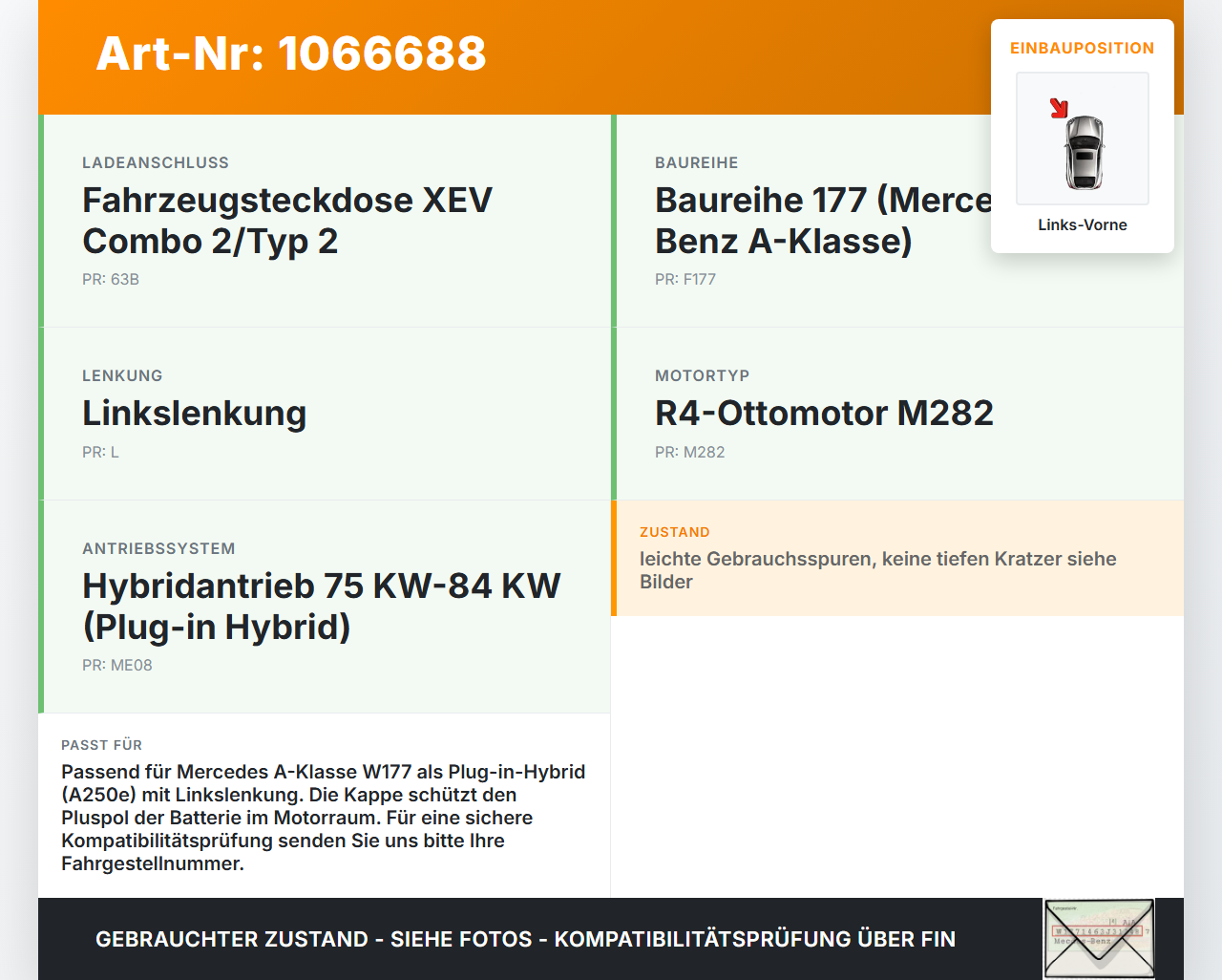 Mercedes W177 A250E 18-22 1,3 118KW Batterieabdeckung Pluspol Schutzkappe Abdeckung Links Vorne Mercedes W177 A250E... Vorschau 3