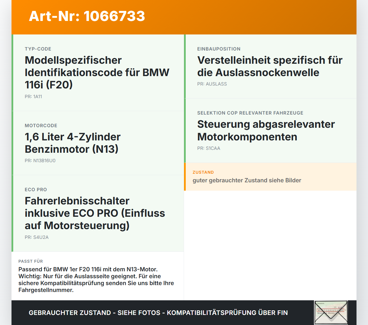 BMW 1er 116i F20 11-15 1,6 132KW N13B16U0 Nockenwellenverstellung Verstellung für Nockenwelle Auslass BMW 1er 116i... Vorschau 3