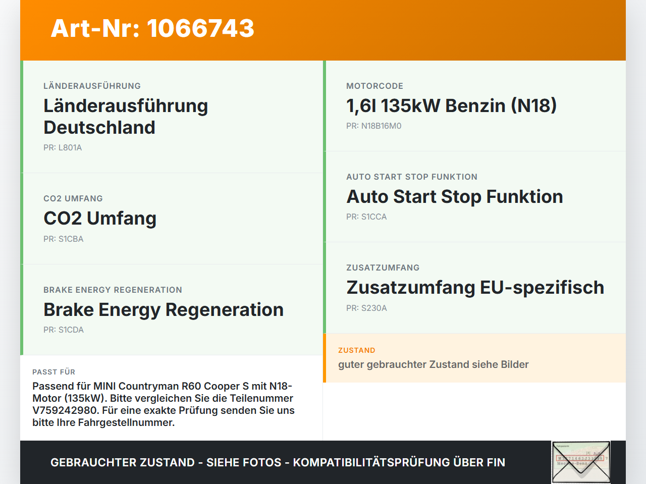 MINI Countryman R60 10-14 1,6 135KW Einspritzpumpe Hochdruckpumpe MINI Countryman R60 10-14 08.12.2011 13517592429... Vorschau 3