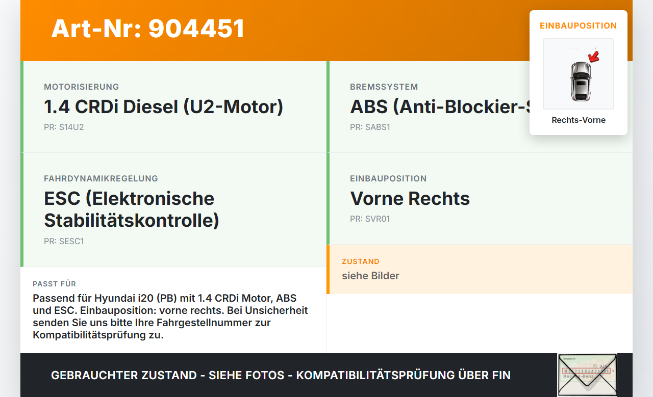 Hyundai I20 PB 08-12 CRDi 1,4 66KW Bremssattel Bremszange Vorne Rechts Hyundai I20 PB 08-12 26.03.2010 58130-1J100... Vorschau 3