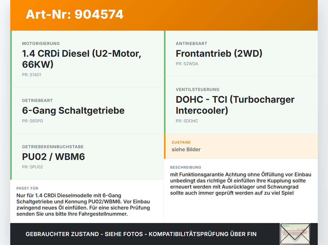 Hyundai I20 PB 08-12 CRDi 1,4 66KW PU02 WBM6 Schaltgetriebe Getriebe Hyundai I20 PB 08-12 26.03.2010 43000-32353... Vorschau 3