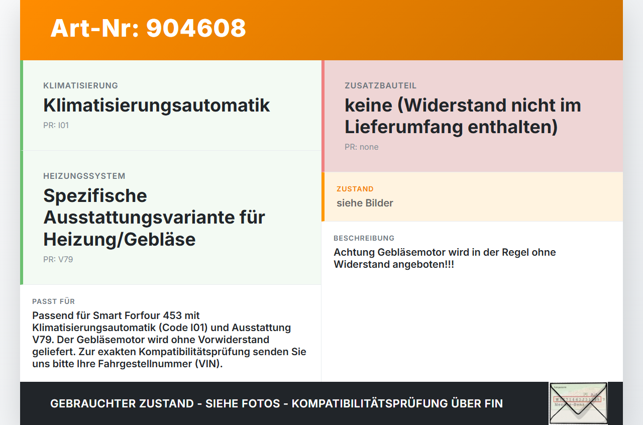 Smart Forfour 453 14-19 Gebläsemotor Lüftermotor Heizungsgebläse Smart Forfour 453 14-19 01.01.2019 A4539060201... Vorschau 3
