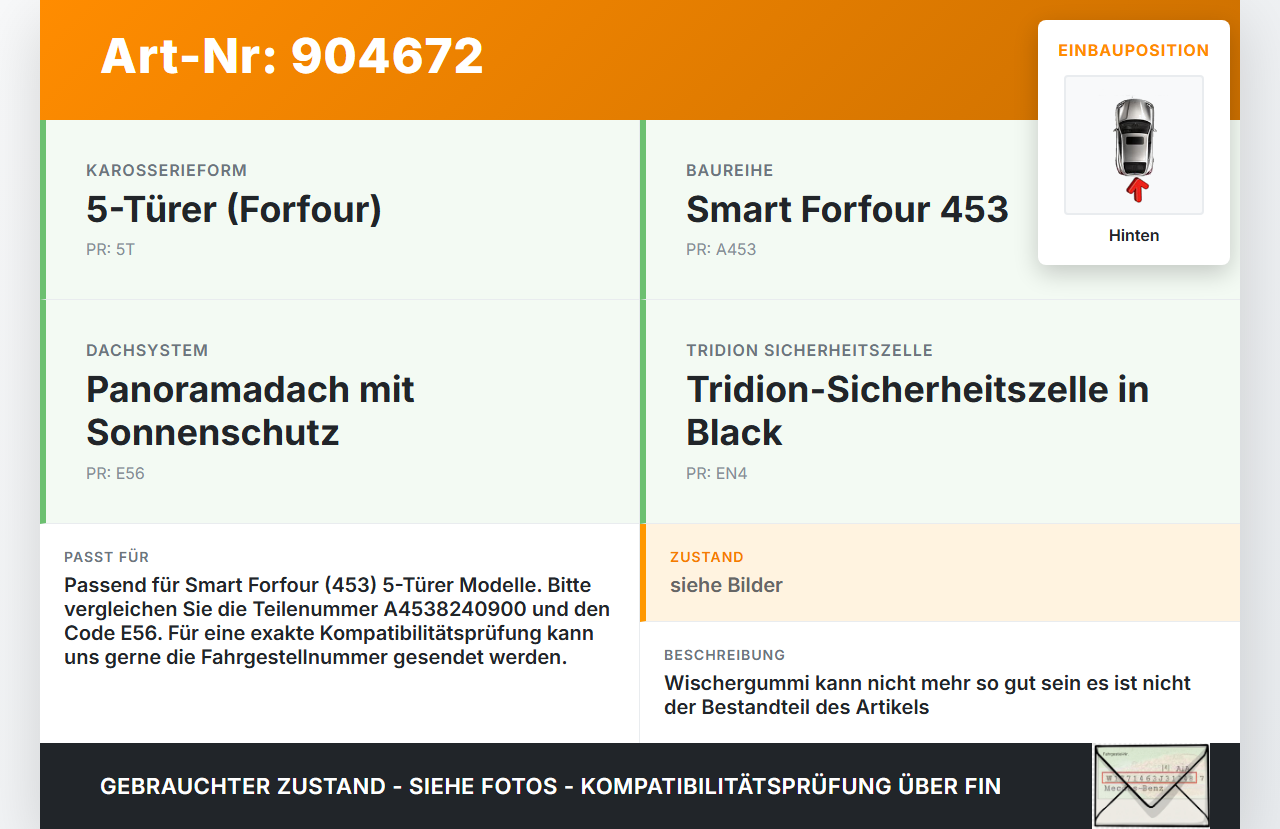 Smart Forfour 453 14-19 5T Wischarm Hinten für Scheibenwischer Smart Forfour 453 14-19 01.01.2019 A4538240900 gebraucht Vorschau 3