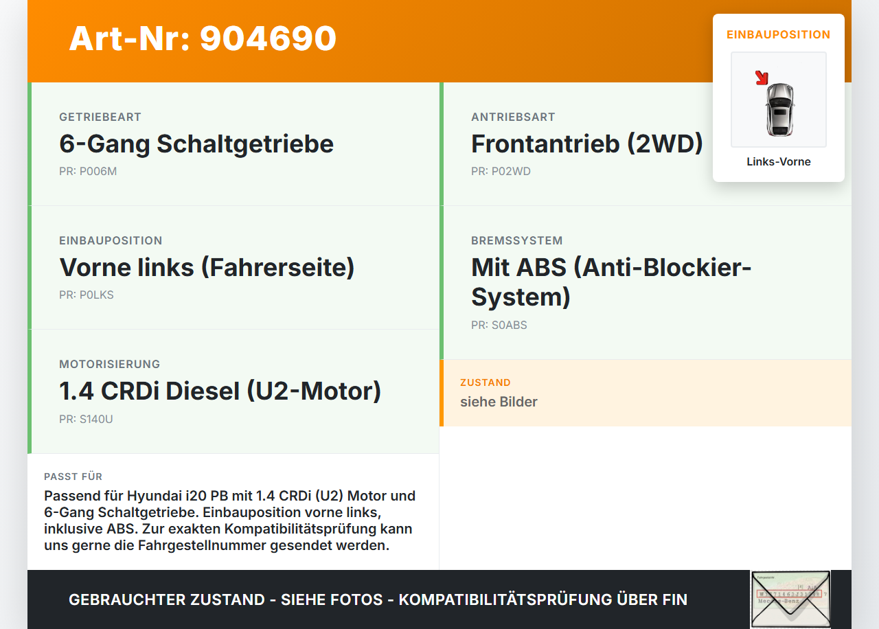 Hyundai I20 PB 08-12 CRDi 1,4 66KW Antriebswelle Gelenkwelle Links Vorne Hyundai I20 PB 08-12 26.03.2010... Vorschau 3