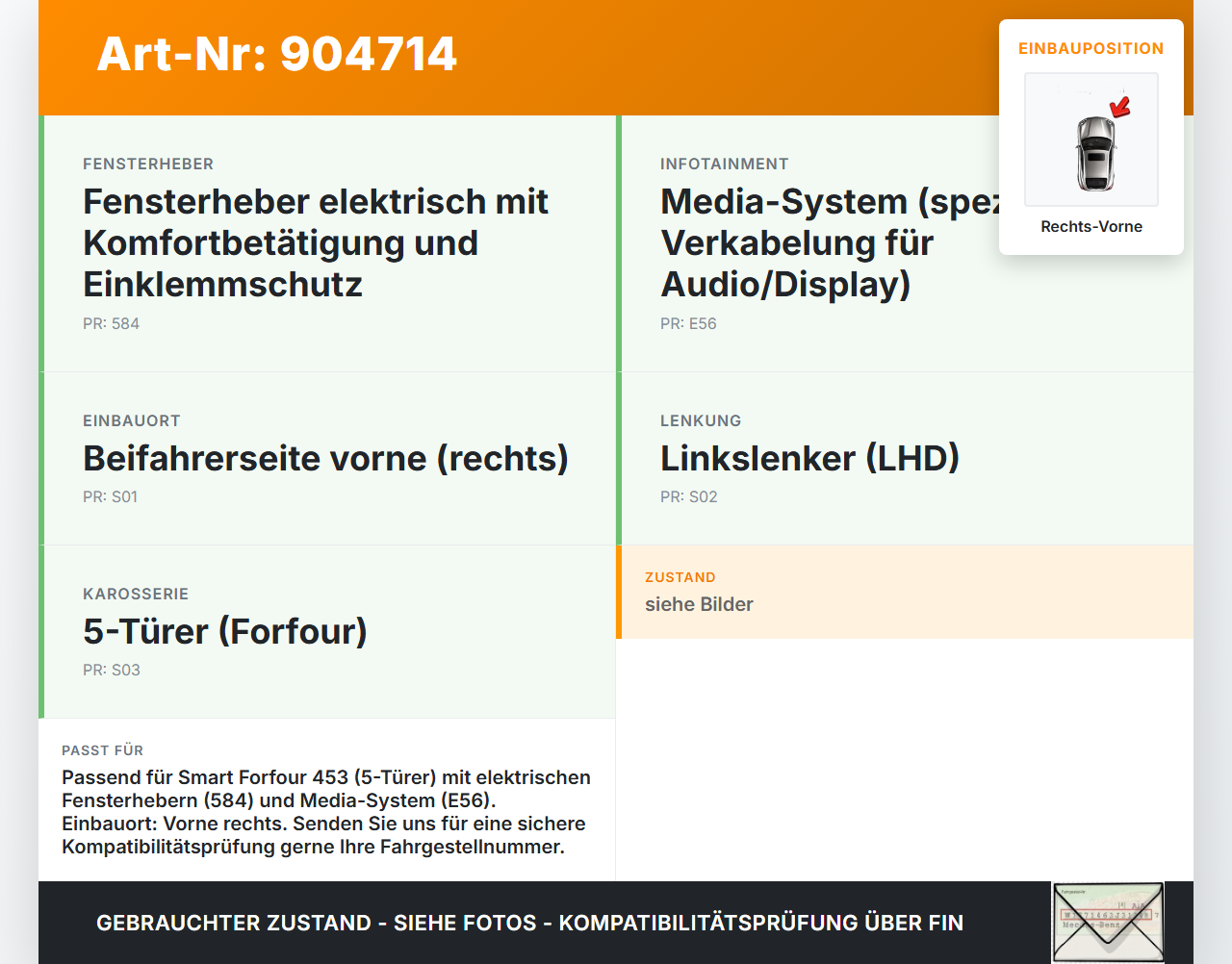 Smart Forfour 453 14-19 5T Kabelbaum für Tür und Fensterheber Rechts Vorne Smart Forfour 453 14-19 01.01.2019... Vorschau 3