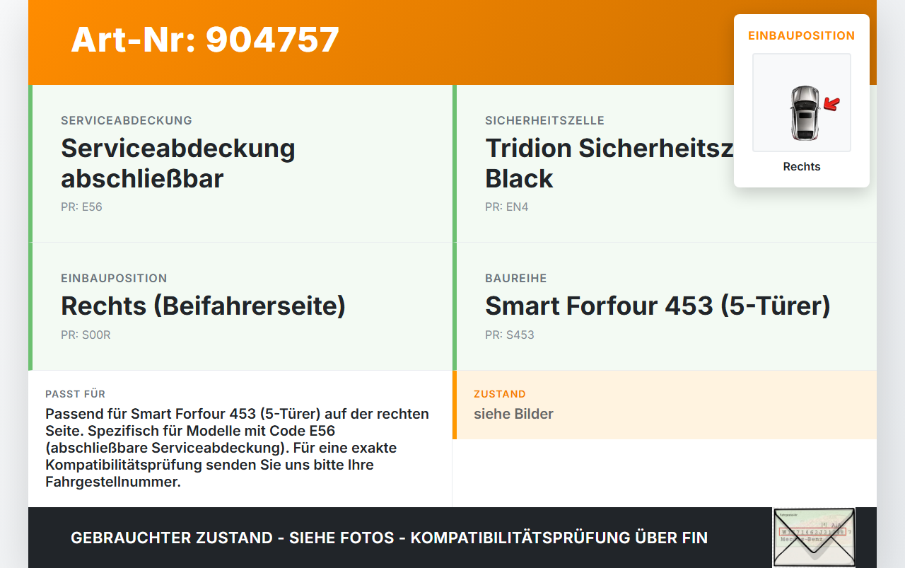 Smart Forfour 453 14-19 5T Scharnier für Motorhaube Motorhaubenscharnier Rechts Smart Forfour 453 14-19 01.01.2019... Vorschau 3