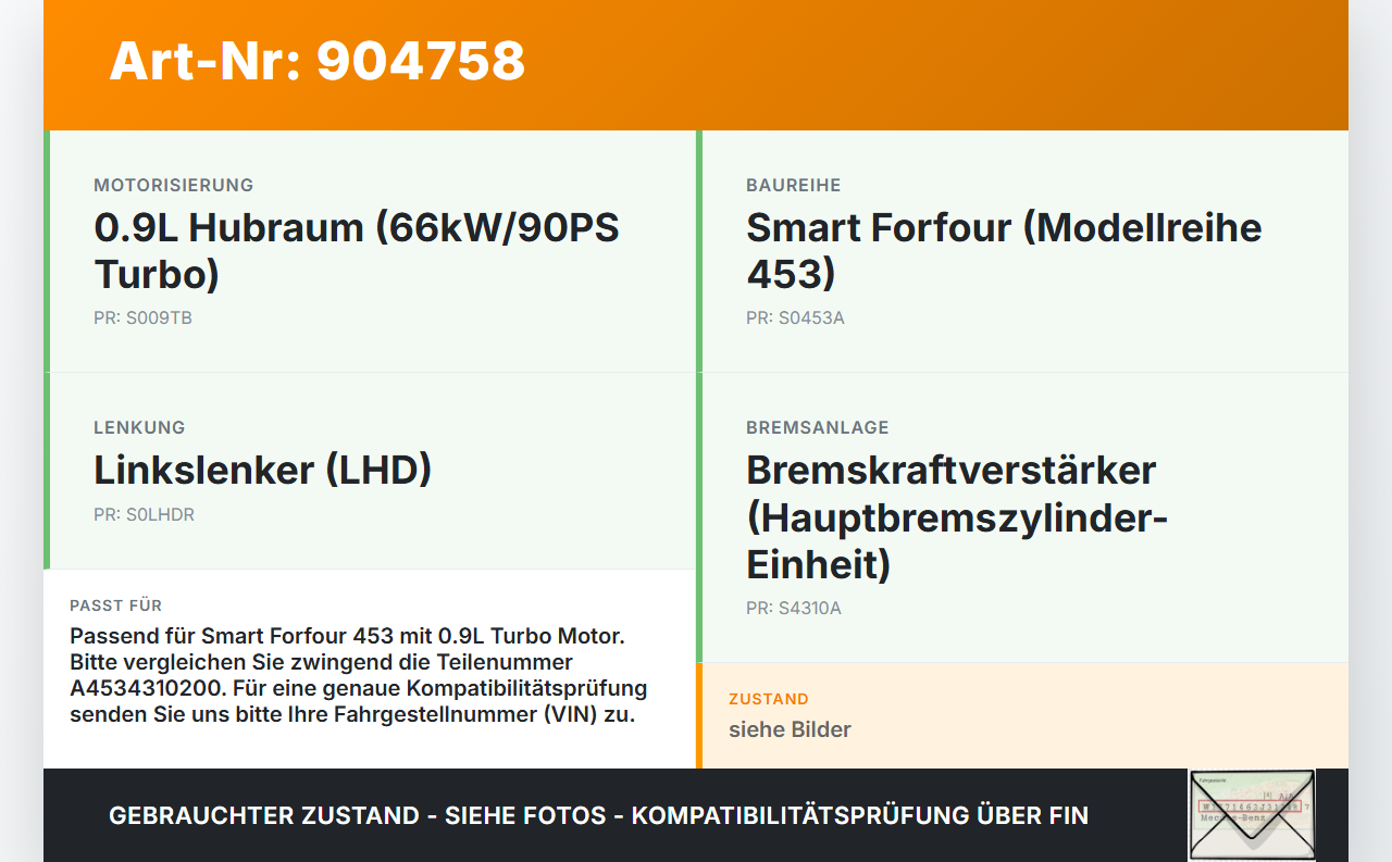 Smart Forfour 453 14-19 0.9 66kwKW Bremskraftverstärker Smart Forfour 453 14-19 01.01.2019 A4534310200 472104799R... Vorschau 3
